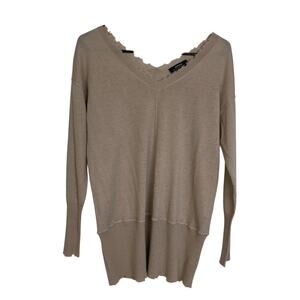 Alpha Massimo Rebecchi Sweater 44 Pullover V Neck Destroyed Trim Luxury Brown